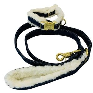 NWOT Wrangler Denim & Sherpa Dog Collar and Leash Set Size Medium